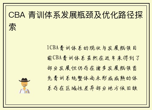 CBA 青训体系发展瓶颈及优化路径探索